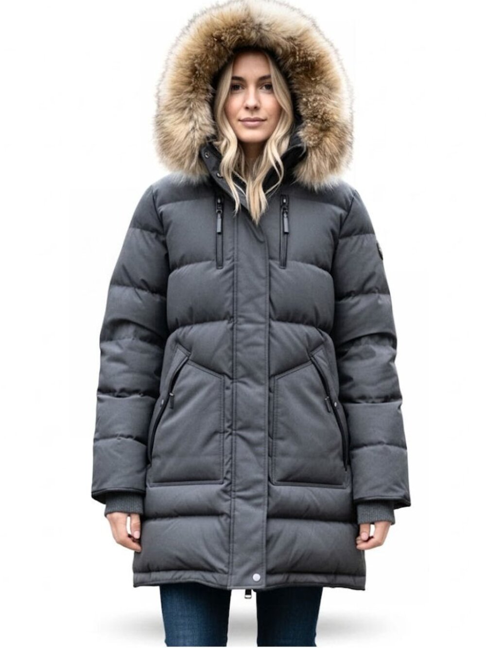PAJAR Canada Cougar Down Fox /Rabbit Fur Charcoal Parka Women's Size XL